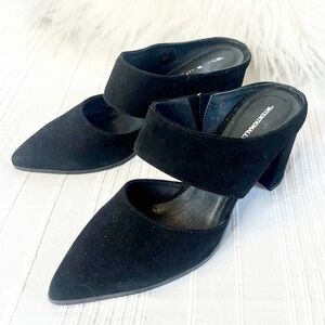 INTENTIONALLY BLANK Black Suede Pointed Toe Mule Heels 9.5